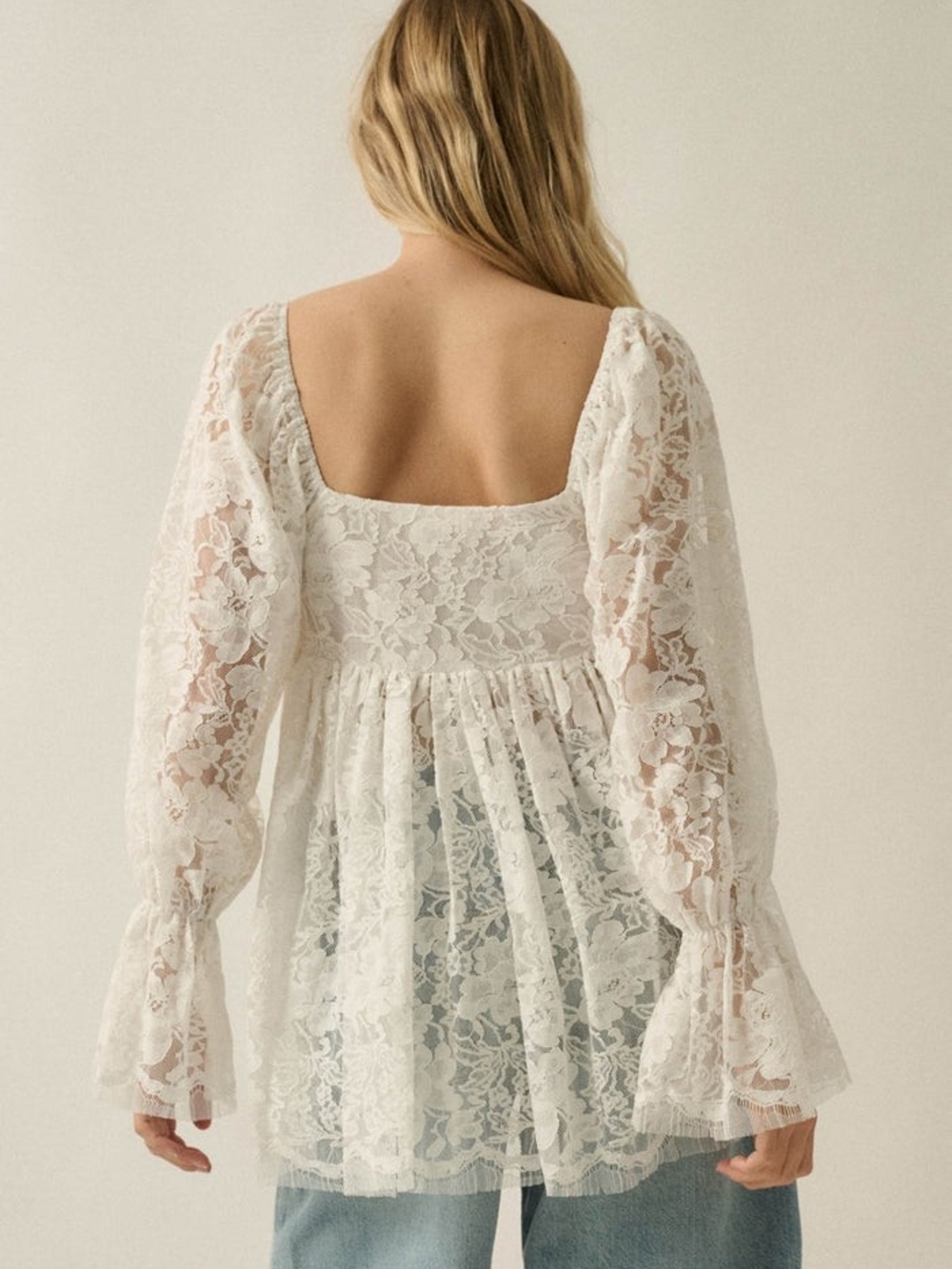 Promesa White Lace Peasant Top with Puff Sleeves, Size S - Picture 1 of 5